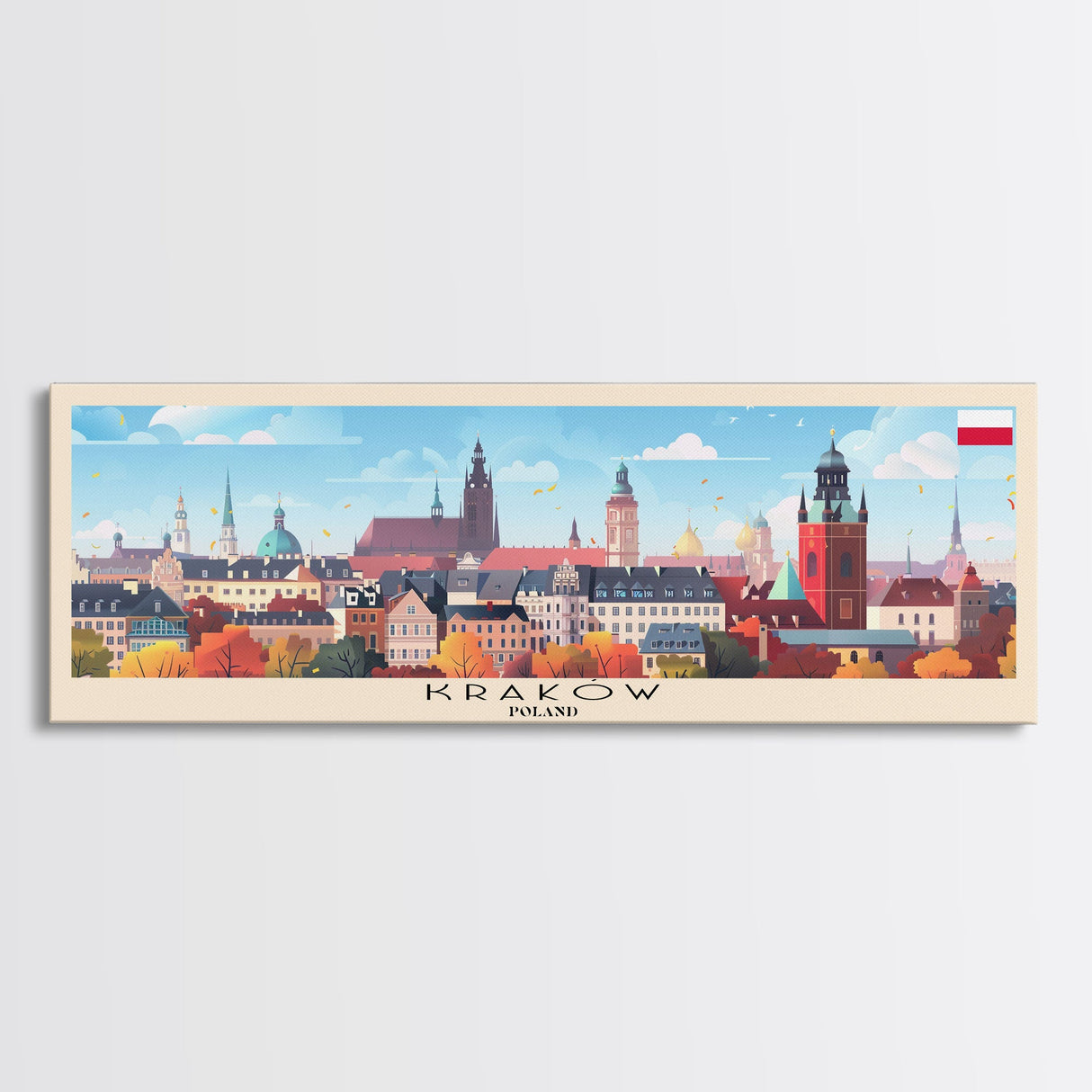 Krakow Poland Travel Art, City Art, Framed Canvas Print or Metal Wall Art, Europe Travel Poster, Panoramic Wall Art, Extra Wide Wall Art