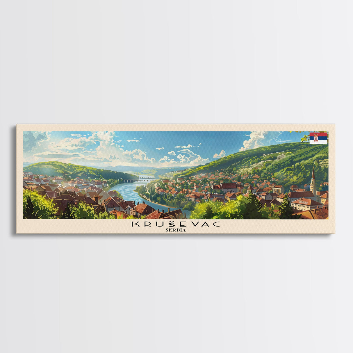 Krusevac Serbia Travel Art, City Art, Framed Canvas Print or Metal Wall Art, Europe Travel Poster, Panoramic Wall Art, Extra Wide Wall Art