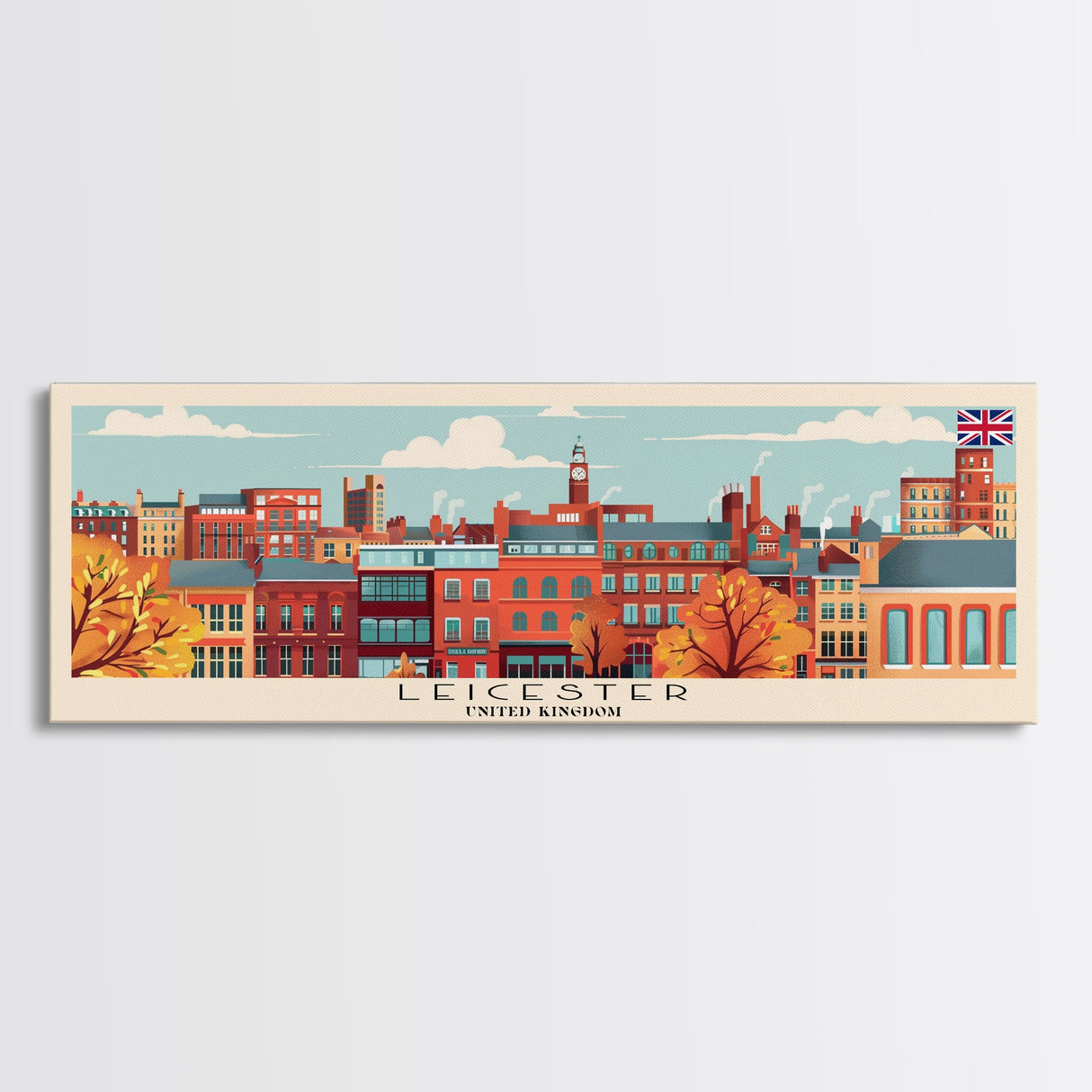 Leicester United Kingdom Travel Art, City Art, Framed Canvas Print or Metal Wall Art, Europe Travel Poster, Panoramic Wall Art, Extra Wide Wall Art