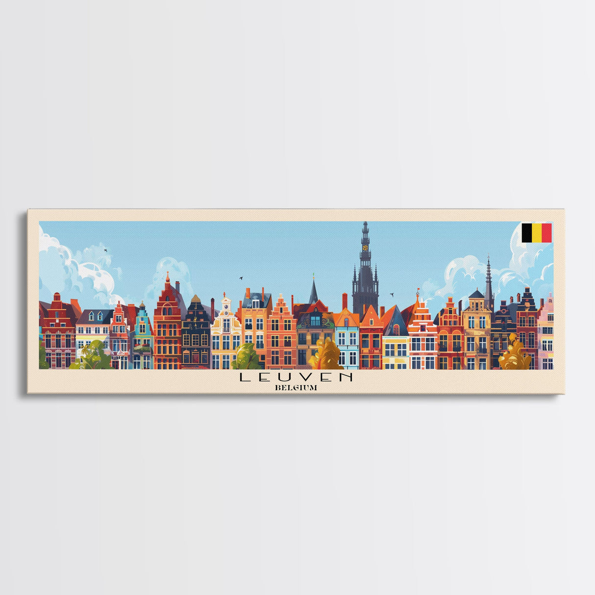 Leuven Belgium Travel Print Wall Art, Panoramic City Art, Travel Art, Wall Decor, Vacation Gift, Framed Canvas Print Or Metal Art