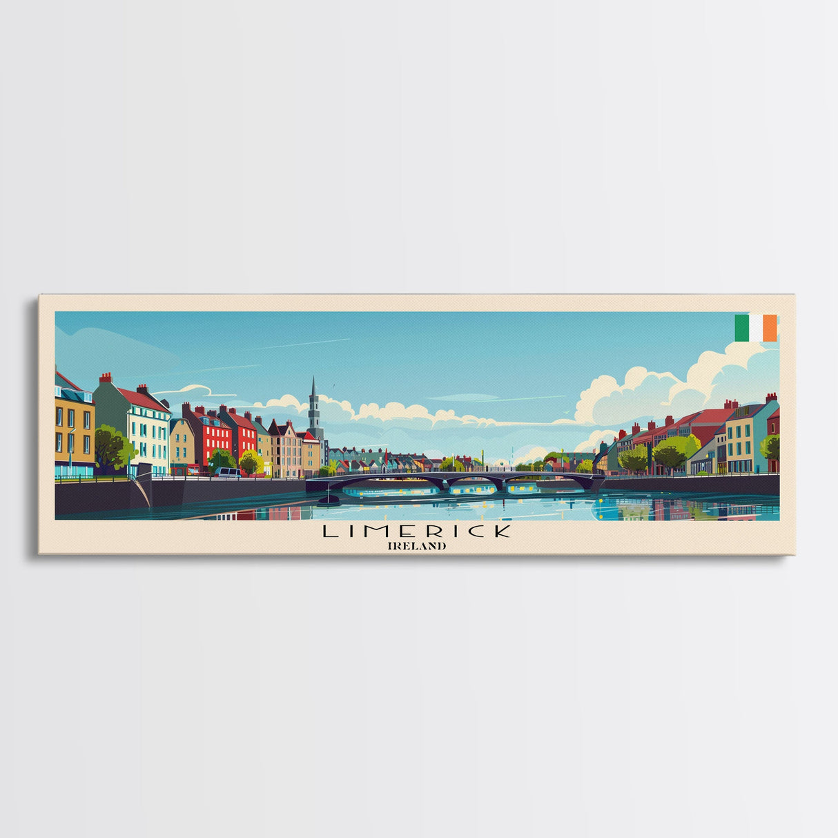 Limerick Ireland Travel Print Wall Art, Panoramic City Art, Travel Art, Wall Decor, Vacation Gift, Framed Canvas Print Or Metal Art