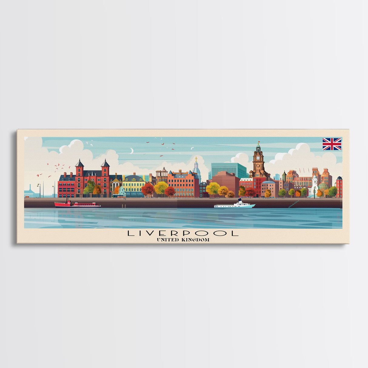 Liverpool United Kingdom Travel Art, City Art, Framed Canvas Print or Metal Wall Art, Europe Travel Poster, Panoramic Wall Art, Extra Wide Wall Art