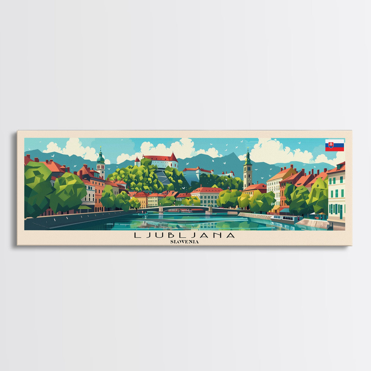 Ljubljana Slovenia Wall Art, Panoramic Travel Poster, Panoramic Framed Canvas Print, City Wall Art, Wall Hanging Home Decor, Travel Art