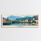 Lucerne Switzerland Travel Art, City Art, Framed Canvas Print or Metal Wall Art, Europe Travel Poster, Panoramic Wall Art, Extra Wide Wall Art