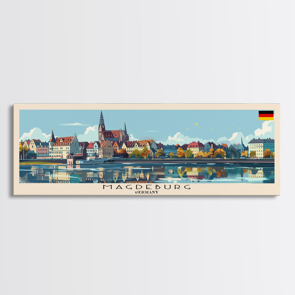 Magdeburg Germany Wall Art, Panoramic Travel Poster, Panoramic Framed Canvas Print, City Wall Art, Wall Hanging Home Decor, Travel Art