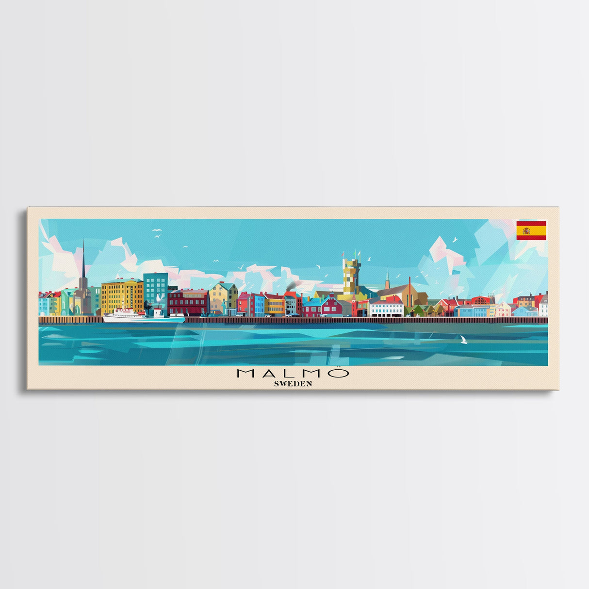 Malmo Sweden Travel Art, City Art, Framed Canvas Print or Metal Wall Art, Europe Travel Poster, Panoramic Wall Art, Extra Wide Wall Art