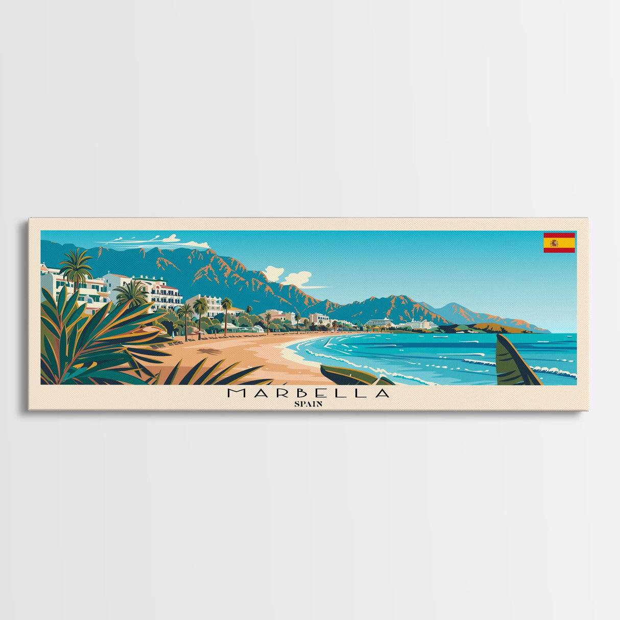 Marbella Spain Travel Art, City Art, Framed Canvas Print or Metal Wall Art, Europe Travel Poster, Panoramic Wall Art, Extra Wide Wall Art