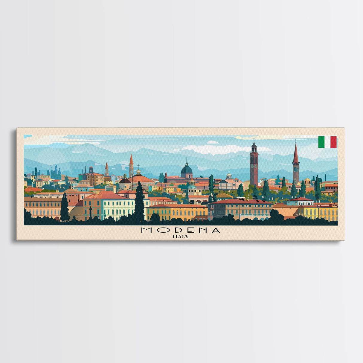 Modena Italy Travel Print Wall Art, Panoramic City Art, Travel Art, Wall Decor, Vacation Gift, Framed Canvas Print Or Metal Art