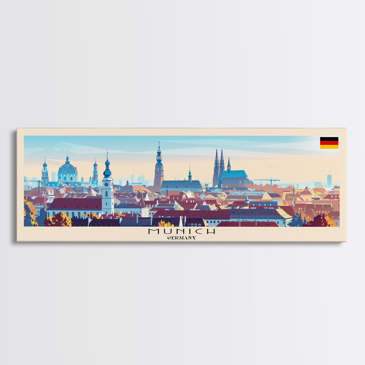 Munich Germany Wall Art, Panoramic Travel Poster, Panoramic Framed Canvas Print, City Wall Art, Wall Hanging Home Decor, Travel Art