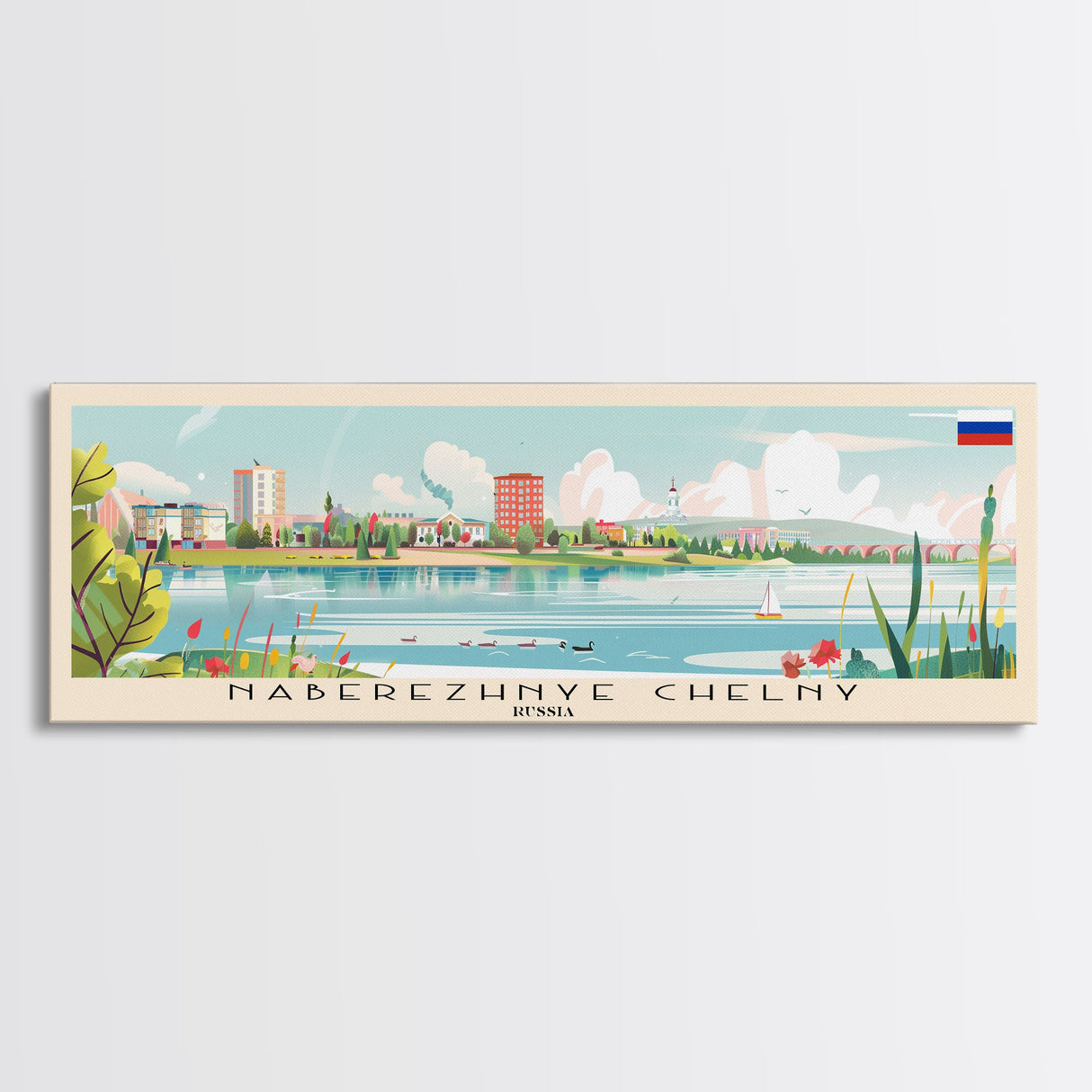 Naberezhnye Russia Travel Art, City Art, Framed Canvas Print or Metal Wall Art, Europe Travel Poster, Panoramic Wall Art, Extra Wide Wall Art