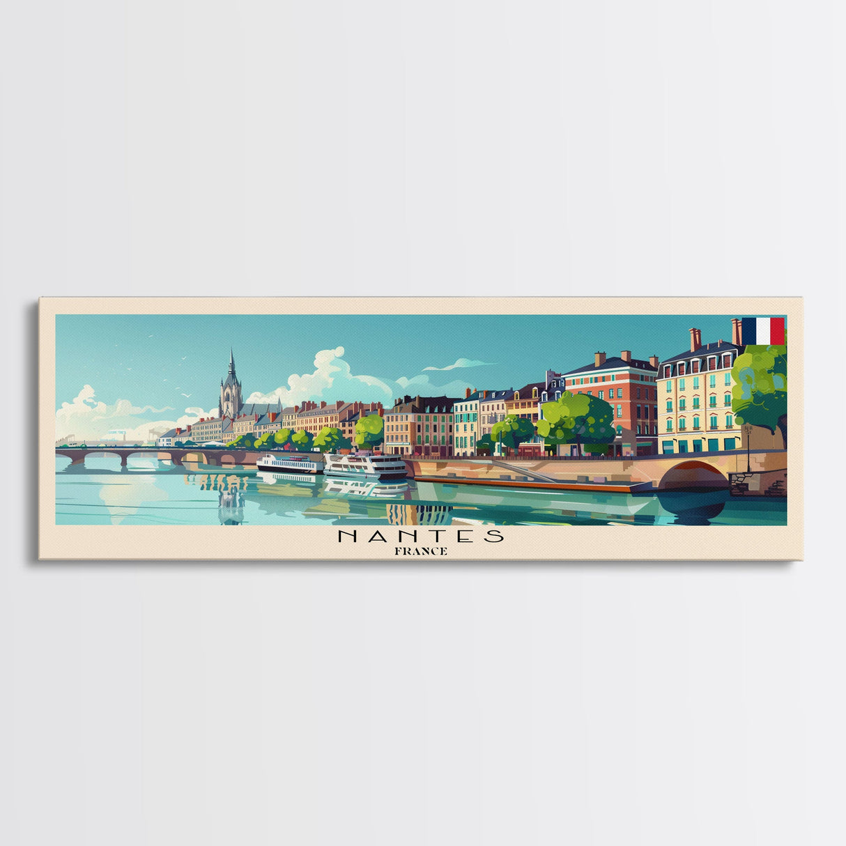 Nantes France Travel Print Wall Art, Panoramic City Art, Travel Art, Wall Decor, Vacation Gift, Framed Canvas Print Or Metal Art