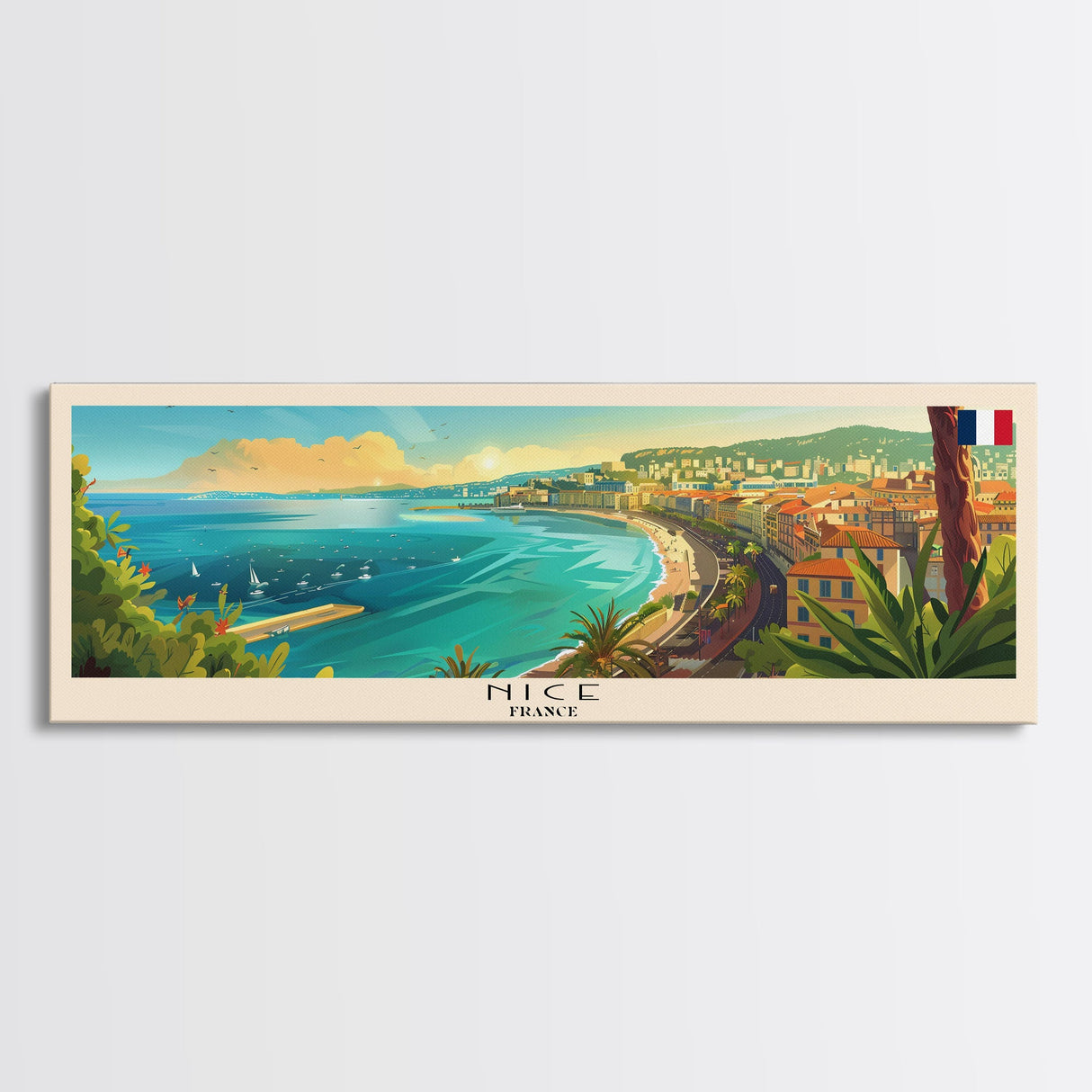 Nice France Travel Art, City Art, Framed Canvas Print or Metal Wall Art, Europe Travel Poster, Panoramic Wall Art, Extra Wide Wall Art