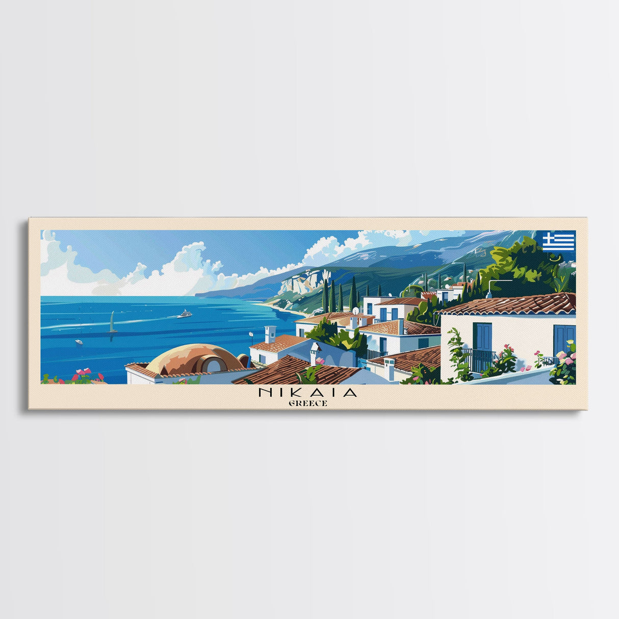 Nikaia Greece Wall Art, Panoramic Travel Poster, Panoramic Framed Canvas Print, City Wall Art, Wall Hanging Home Decor, Travel Art