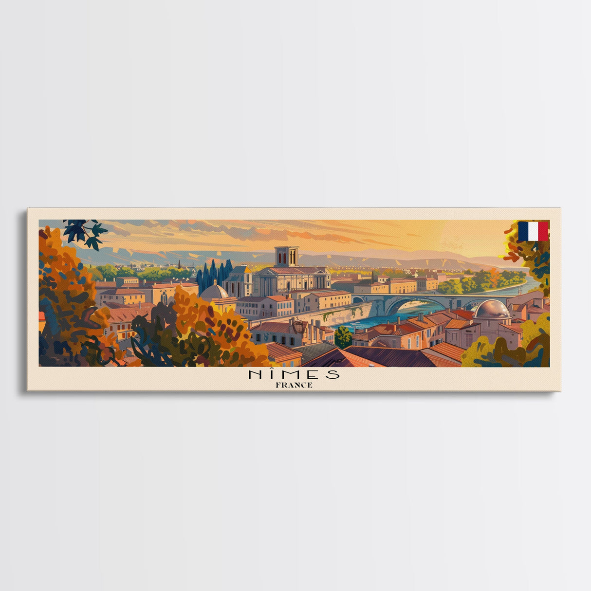 Nimes France Travel Art, City Art, Framed Canvas Print or Metal Wall Art, Europe Travel Poster, Panoramic Wall Art, Extra Wide Wall Art