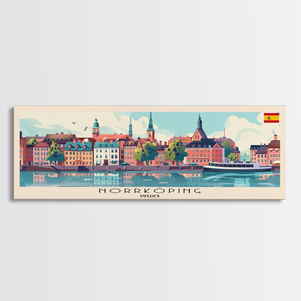 Norrkoping Sweden Travel Print Wall Art, Panoramic City Art, Travel Art, Wall Decor, Vacation Gift, Framed Canvas Print Or Metal Art