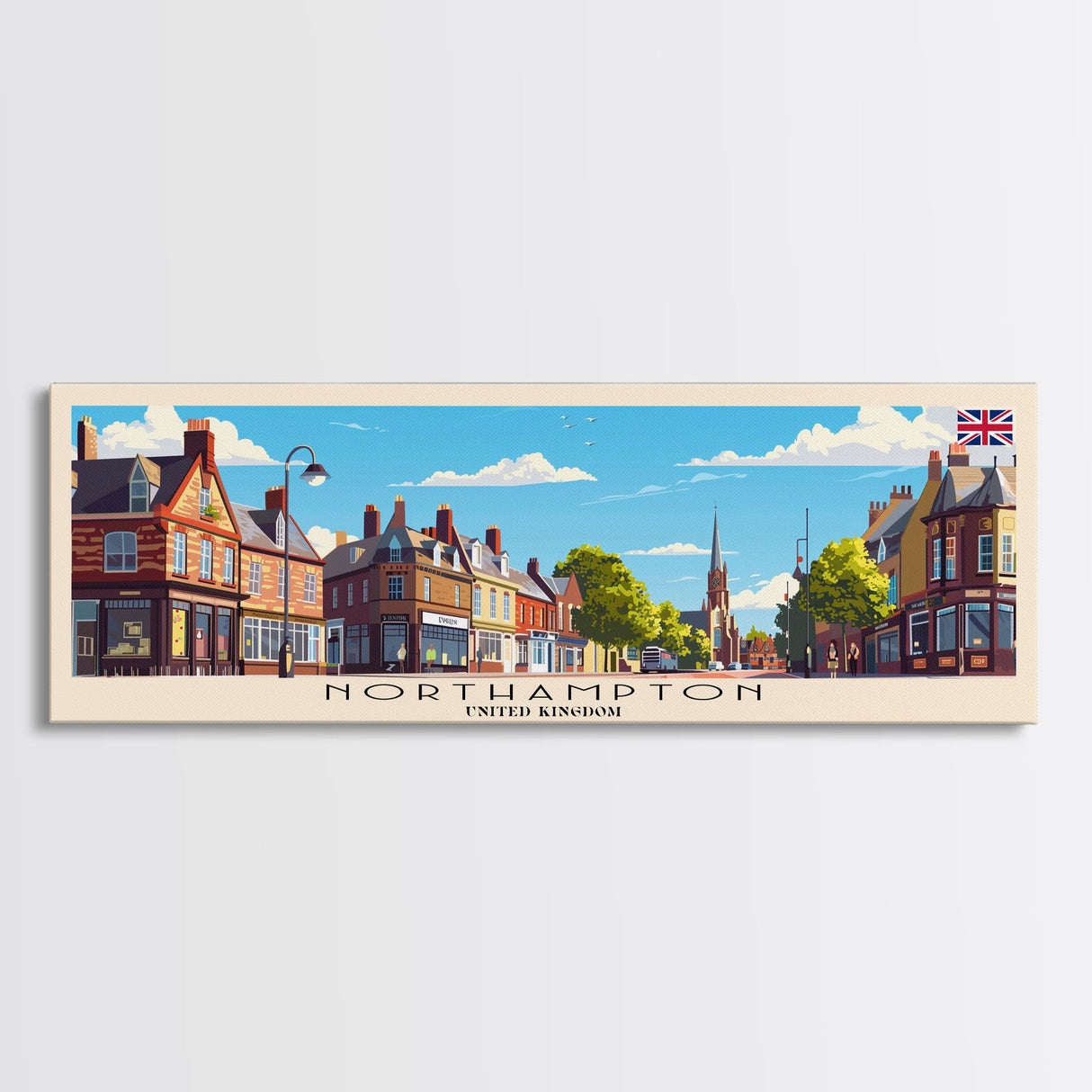 Northampton United Kingdom Travel Art, City Art, Framed Canvas Print or Metal Wall Art, Europe Travel Poster, Panoramic Wall Art, Extra Wide Wall Art