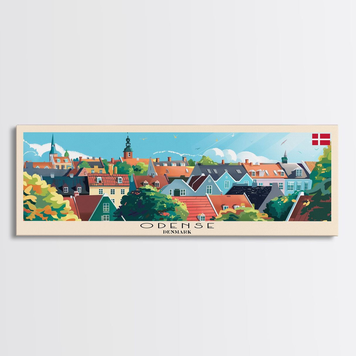 Odense Denmark Wall Art, Panoramic Travel Poster, Panoramic Framed Canvas Print, City Wall Art, Wall Hanging Home Decor, Travel Art