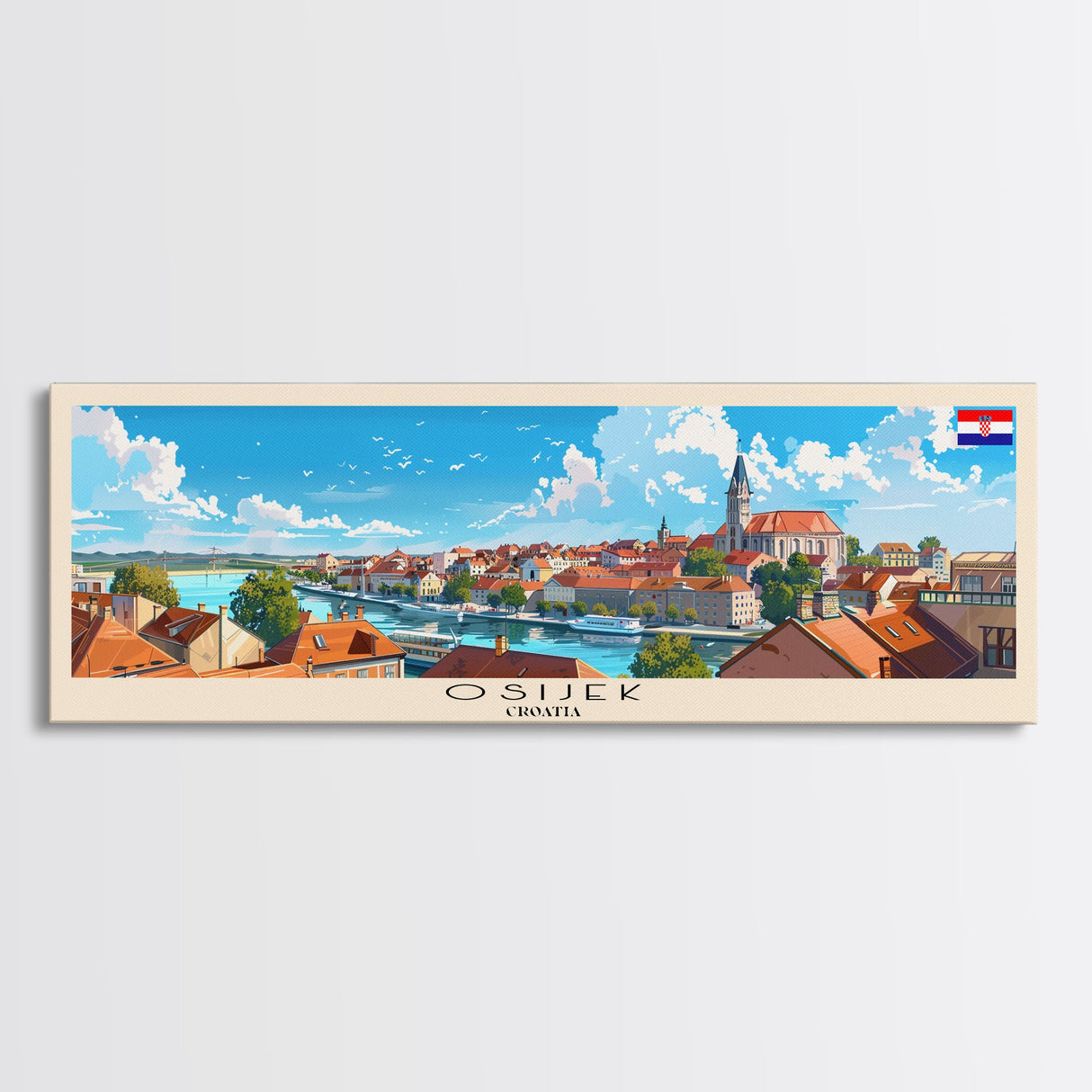 Osijek Croatia Travel Print Wall Art, Panoramic City Art, Travel Art, Wall Decor, Vacation Gift, Framed Canvas Print Or Metal Art