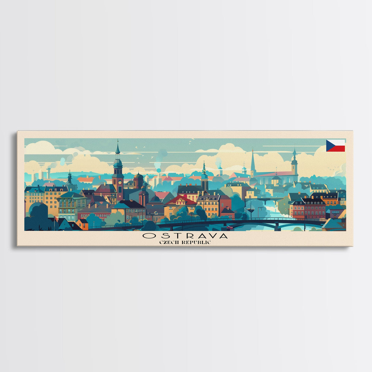 Ostrava Czech Republic Wall Art, Panoramic Travel Poster, Panoramic Framed Canvas Print, City Wall Art, Wall Hanging Home Decor, Travel Art