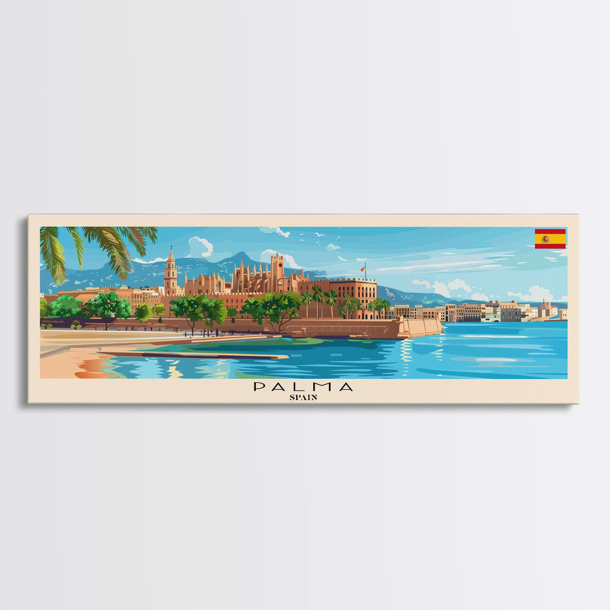 Palma Spain Travel Art, City Art, Framed Canvas Print or Metal Wall Art, Europe Travel Poster, Panoramic Wall Art, Extra Wide Wall Art