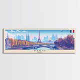 Paris France Panoramic Travel Poster, Framed Canvas Print or Metal Wall Art, Travel Art, Home Decor, Panoramic Painting, Midcentury Art