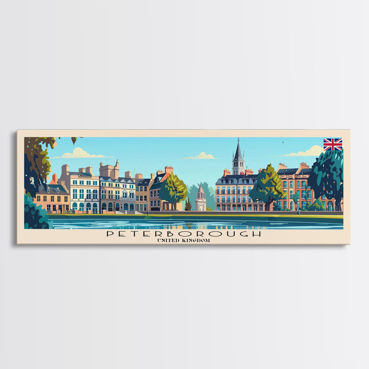 Peterborough United Kingdom Wall Art, Panoramic Travel Poster, Panoramic Framed Canvas Print, City Wall Art, Wall Hanging Home Decor, Travel Art