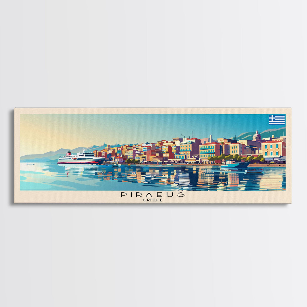 Piraeus Greece Travel Art, City Art, Framed Canvas Print or Metal Wall Art, Europe Travel Poster, Panoramic Wall Art, Extra Wide Wall Art