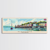 Plymouth United Kingdom Panoramic Travel Poster, Framed Canvas Print or Metal Wall Art, Travel Art, Home Decor, Panoramic Painting, Midcentury Art