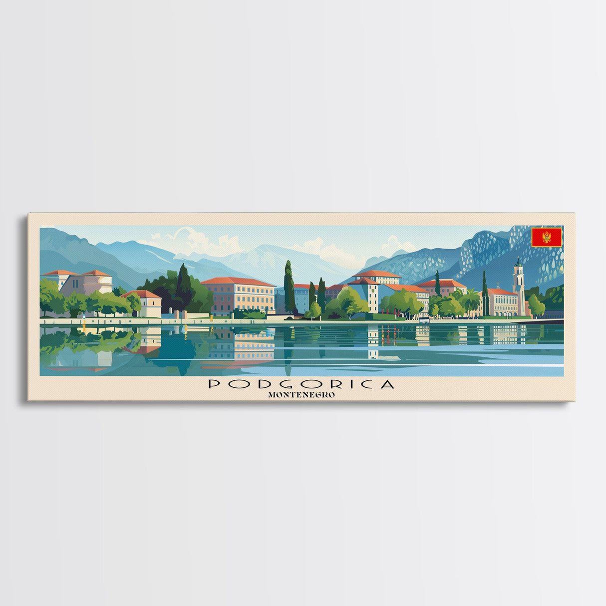 Podgorica Montenegro Travel Art, City Art, Framed Canvas Print or Metal Wall Art, Europe Travel Poster, Panoramic Wall Art, Extra Wide Wall Art