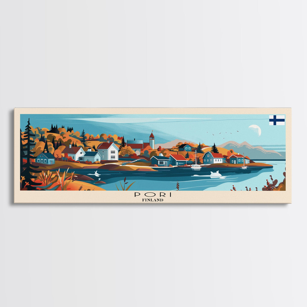 Pori Finland Travel Art, City Art, Framed Canvas Print or Metal Wall Art, Europe Travel Poster, Panoramic Wall Art, Extra Wide Wall Art