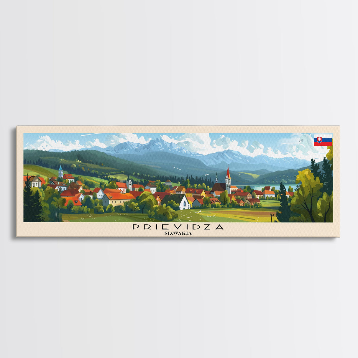 Prievidza Slovakia Travel Print Wall Art, Panoramic City Art, Travel Art, Wall Decor, Vacation Gift, Framed Canvas Print Or Metal Art