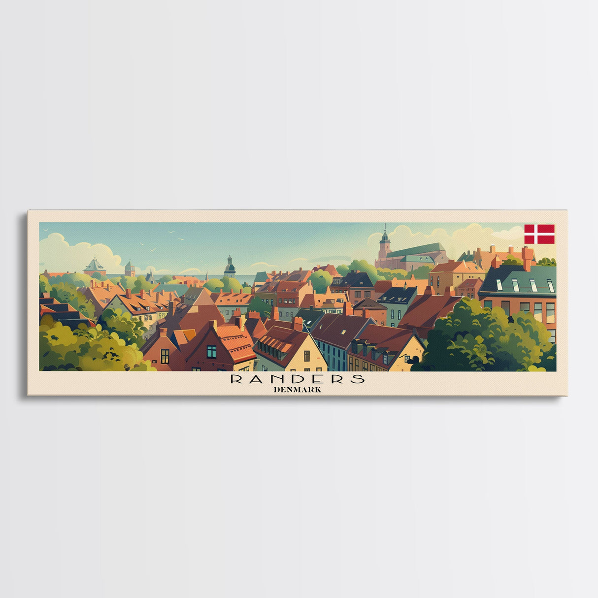 Randers Denmark Travel Art, City Art, Framed Canvas Print or Metal Wall Art, Europe Travel Poster, Panoramic Wall Art, Extra Wide Wall Art