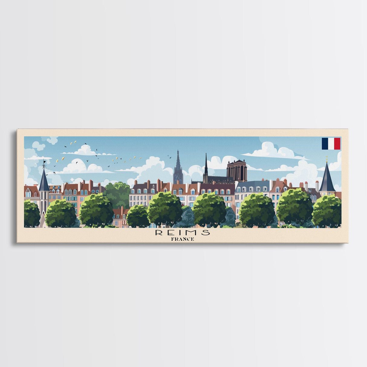 Reims France Travel Art, City Art, Framed Canvas Print or Metal Wall Art, Europe Travel Poster, Panoramic Wall Art, Extra Wide Wall Art