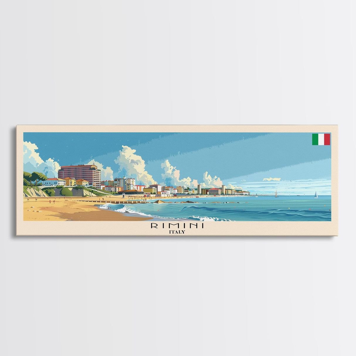 Rimini Italy Travel Art, City Art, Framed Canvas Print or Metal Wall Art, Europe Travel Poster, Panoramic Wall Art, Extra Wide Wall Art