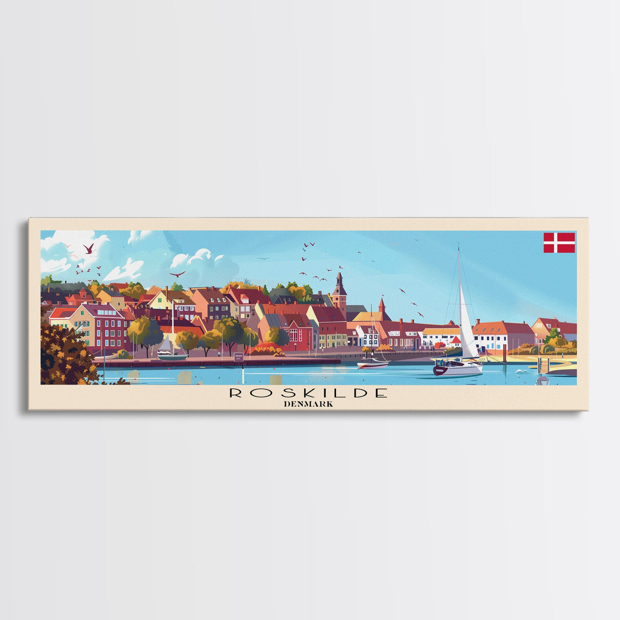 Roskilde Denmark Travel Art, City Art, Framed Canvas Print or Metal Wall Art, Europe Travel Poster, Panoramic Wall Art, Extra Wide Wall Art