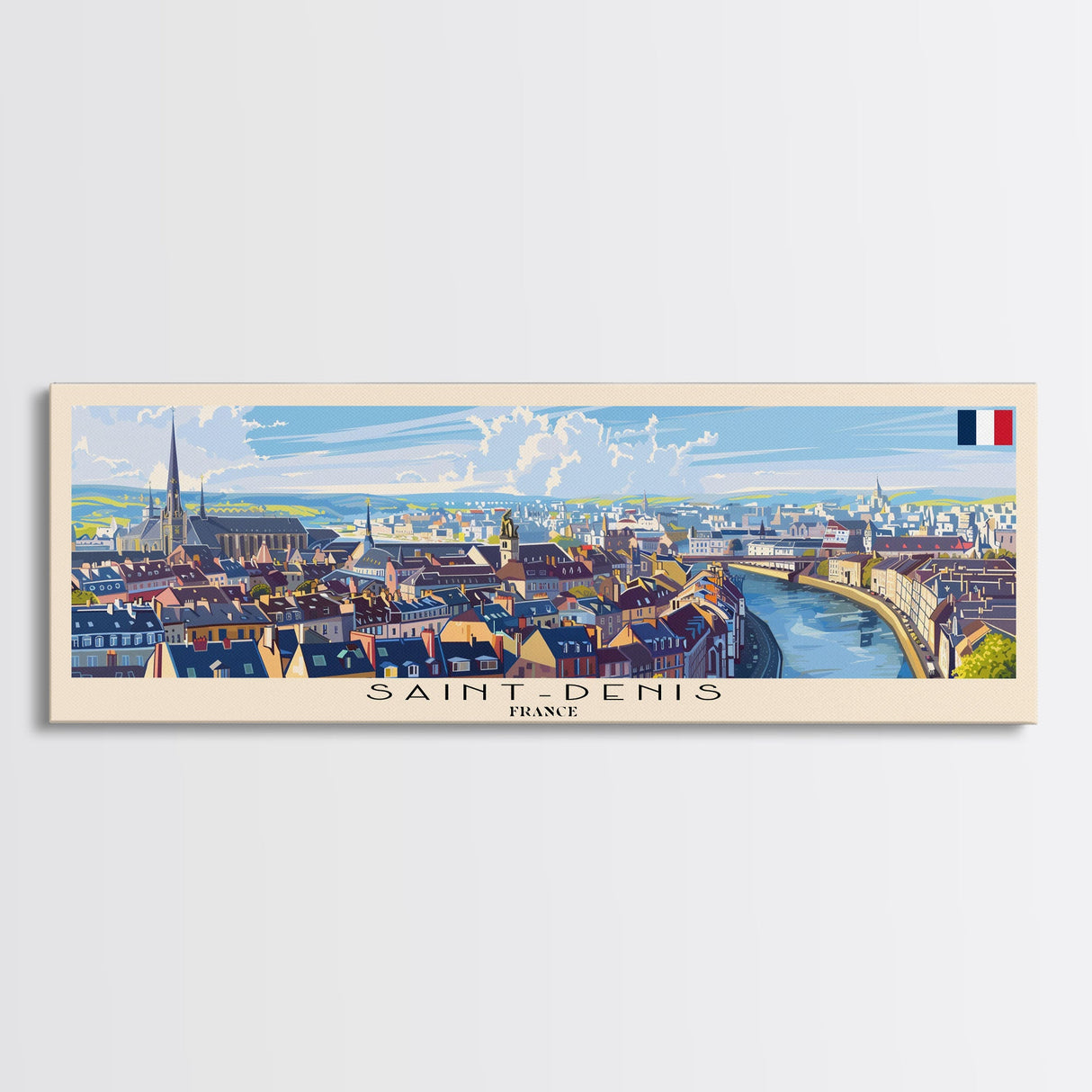 Saint Denis France  Wall Art, Panoramic Travel Poster, Panoramic Framed Canvas Print, City Wall Art, Wall Hanging Home Decor, Travel Art