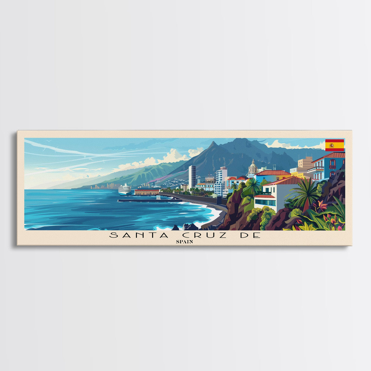 Santa Cruz Tenerife Spain Wall Art, Panoramic Travel Poster, Panoramic Framed Canvas Print, City Wall Art, Wall Hanging Home Decor, Travel Art