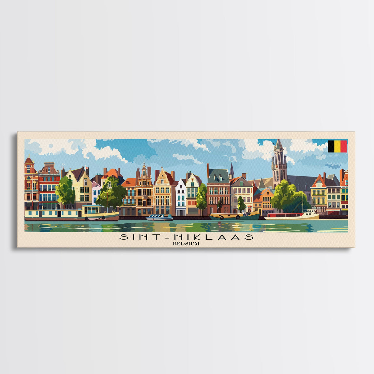 Saint Niklaas Belgium Wall Art, Panoramic Travel Poster, Panoramic Framed Canvas Print, City Wall Art, Wall Hanging Home Decor, Travel Art