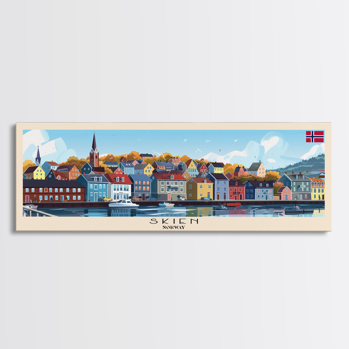 Skien Norway Travel Art, City Art, Framed Canvas Print or Metal Wall Art, Europe Travel Poster, Panoramic Wall Art, Extra Wide Wall Art