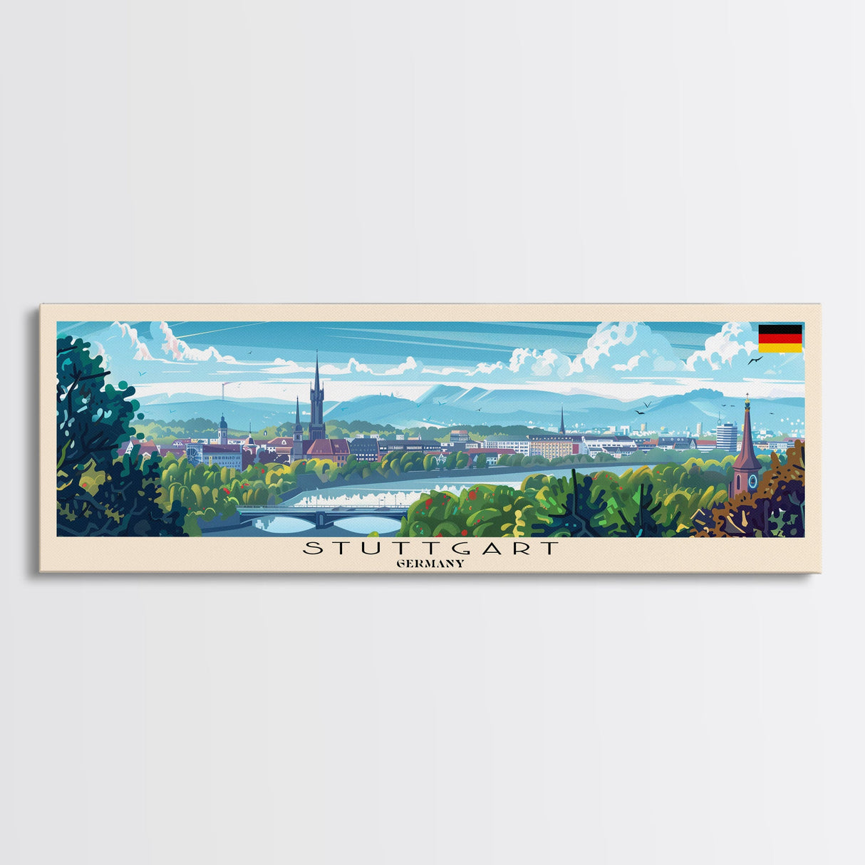 Stuttgart Germany Wall Art, Panoramic Travel Poster, Panoramic Framed Canvas Print, City Wall Art, Wall Hanging Home Decor, Travel Art