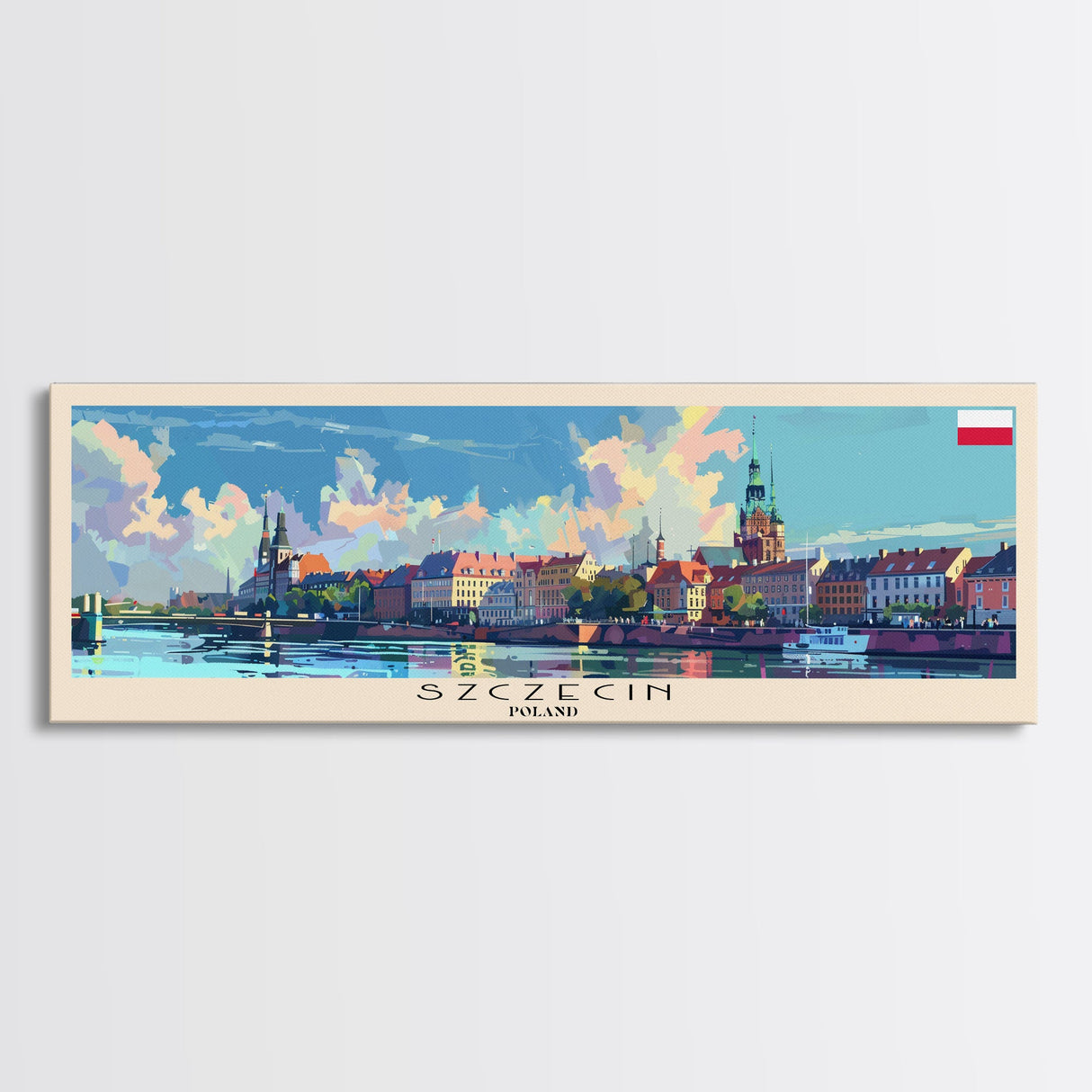 Szczecin Poland Travel Print Wall Art, Panoramic City Art, Travel Art, Wall Decor, Vacation Gift, Framed Canvas Print Or Metal Art