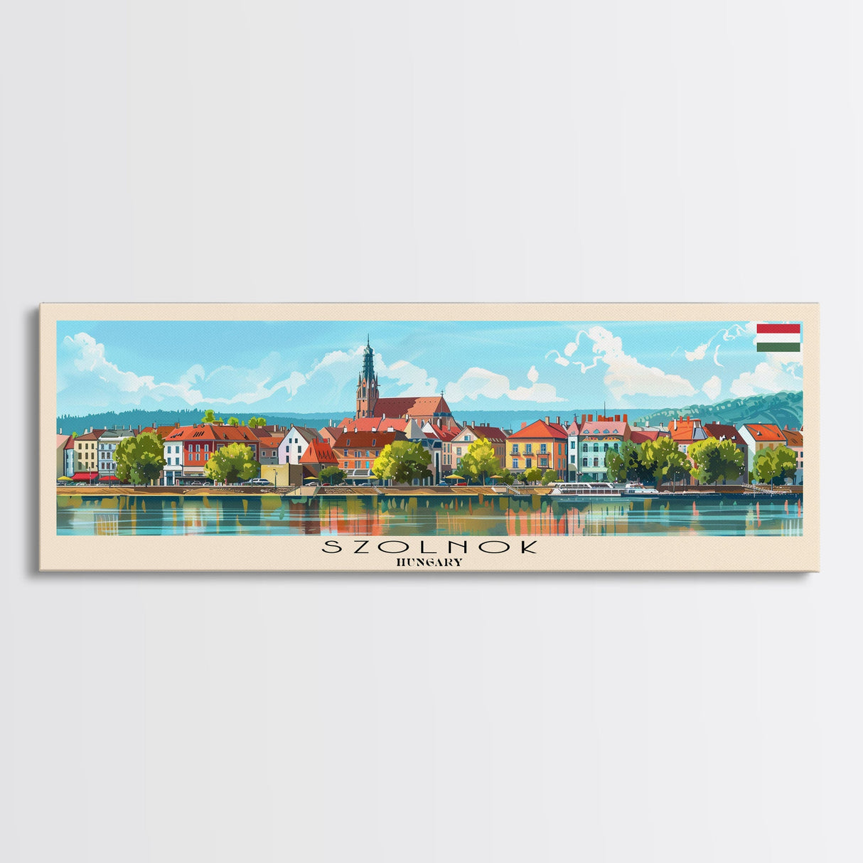 Szkesfehervar Hungary Panoramic Travel Poster, Framed Canvas Print or Metal Wall Art, Travel Art, Home Decor, Panoramic Painting, Midcentury Art