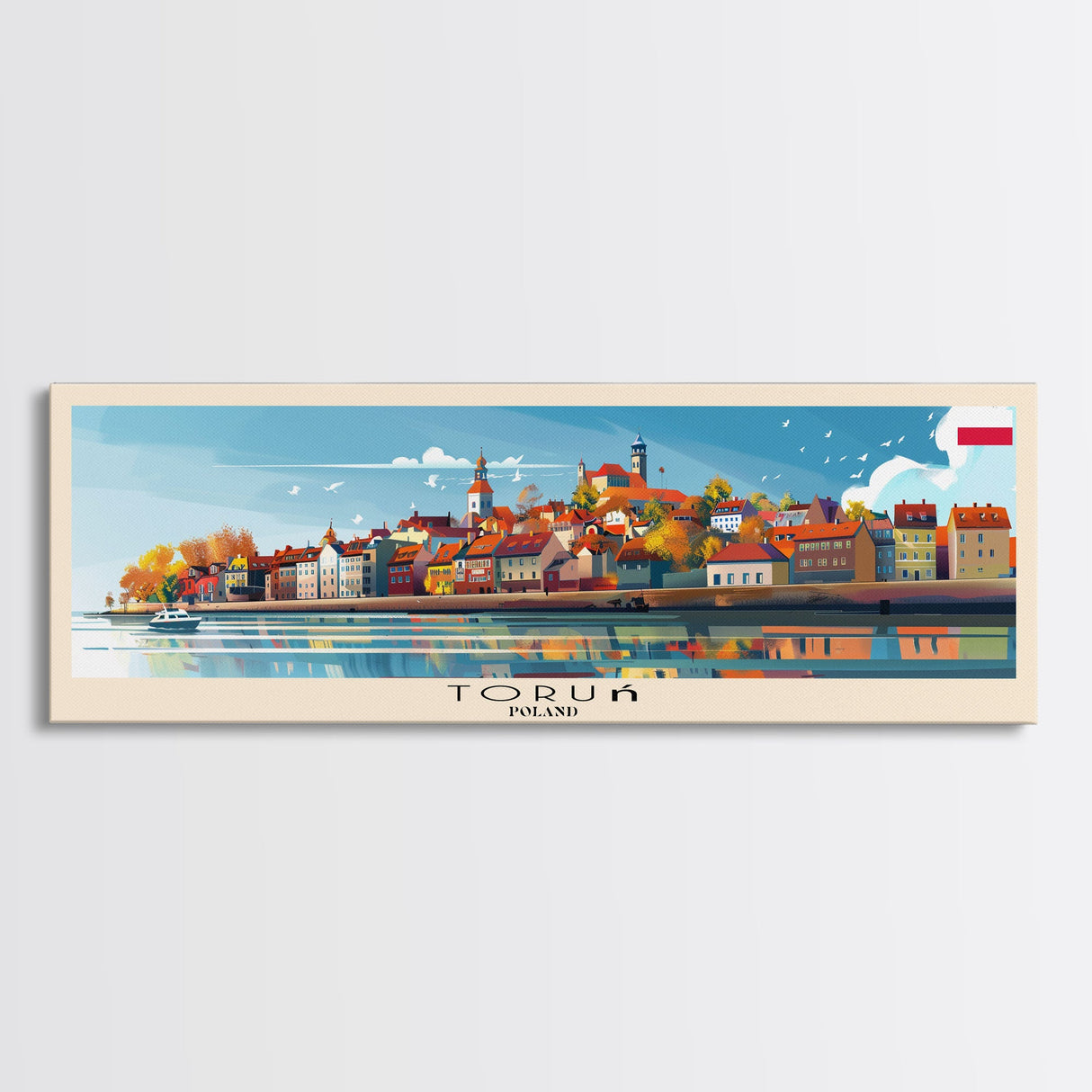 Torun Poland Travel Art, City Art, Framed Canvas Print or Metal Wall Art, Europe Travel Poster, Panoramic Wall Art, Extra Wide Wall Art