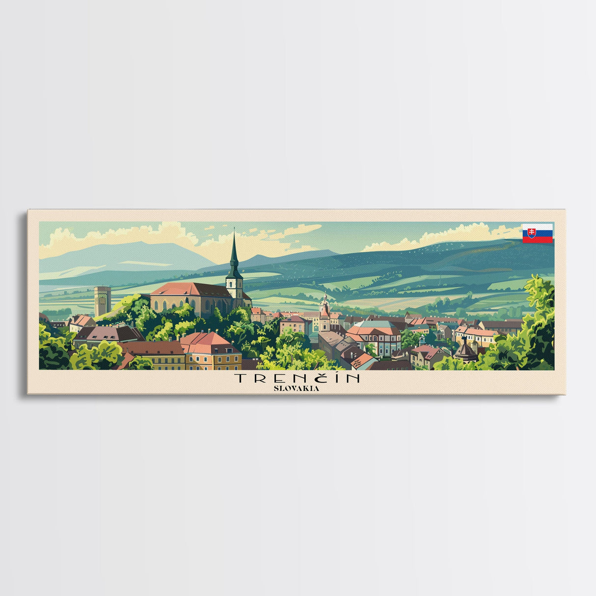 Trencin Slovakia Travel Art, City Art, Framed Canvas Print or Metal Wall Art, Europe Travel Poster, Panoramic Wall Art, Extra Wide Wall Art