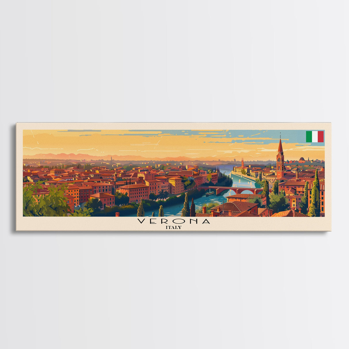 Verona Italy Travel Art, City Art, Framed Canvas Print or Metal Wall Art, Europe Travel Poster, Panoramic Wall Art, Extra Wide Wall Art