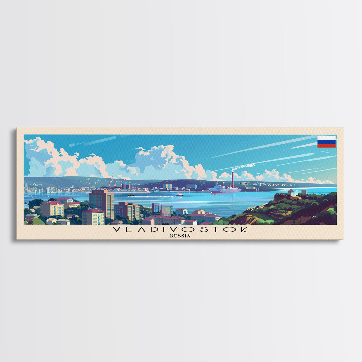 Vladivostok Russia Travel Print Wall Art, Panoramic City Art, Travel Art, Wall Decor, Vacation Gift, Framed Canvas Print Or Metal Art