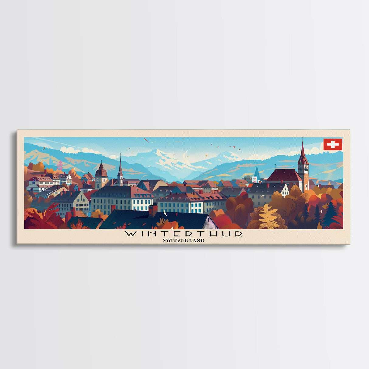 Winterthur Switzerland Travel Art, City Art, Framed Canvas Print or Metal Wall Art, Europe Travel Poster, Panoramic Wall Art, Extra Wide Wall Art