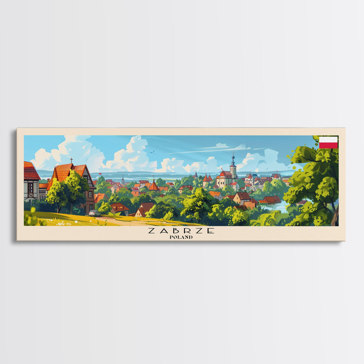 Zabrze Poland Wall Art, Panoramic Travel Poster, Panoramic Framed Canvas Print, City Wall Art, Wall Hanging Home Decor, Travel Art