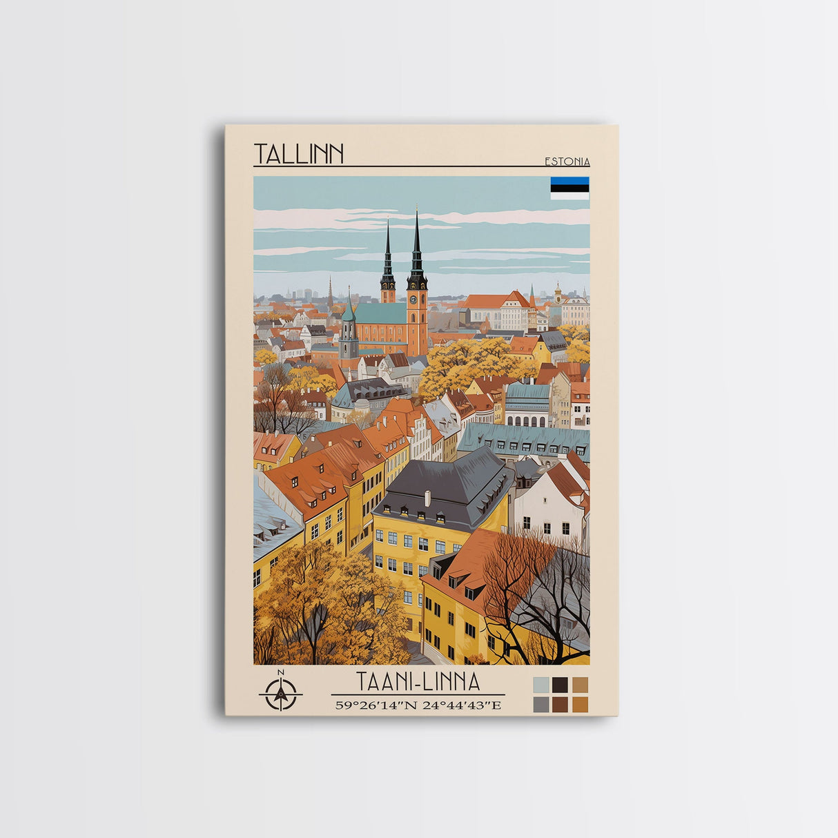 Tallinn Estonia Travel Poster Framed Canvas Print, Midcentury Modern Art, Pop Art Wall Decor, Living Room Art, Home Decoration