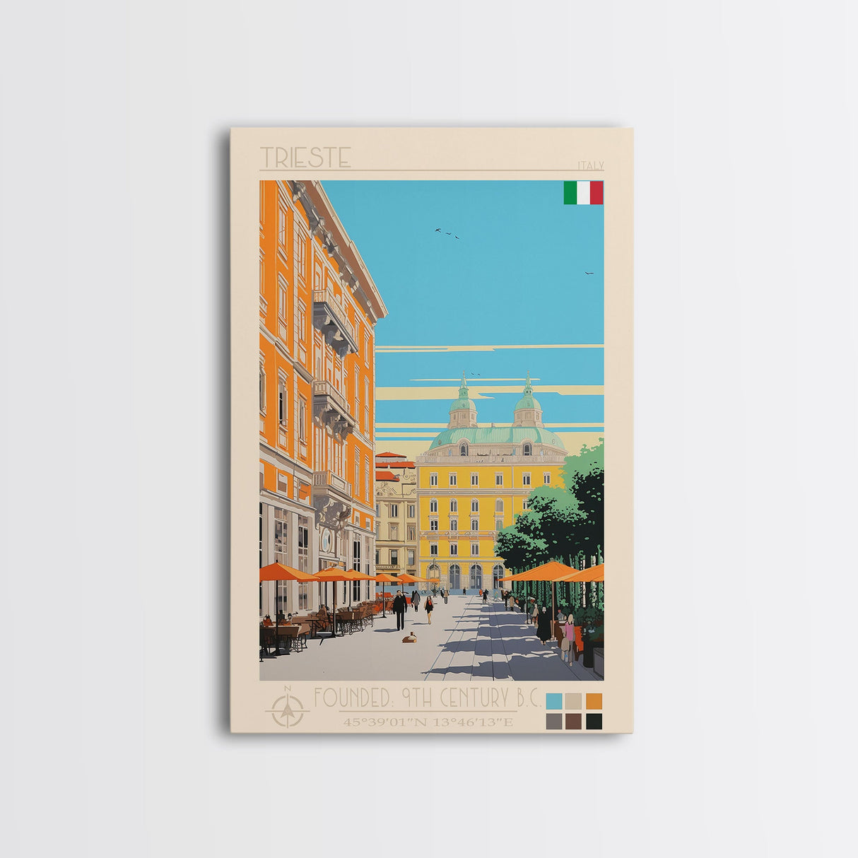 Trieste Italy Travel Poster Framed Canvas Print, Midcentury Modern Art, Pop Art Wall Decor, Living Room Art, Home Decoration